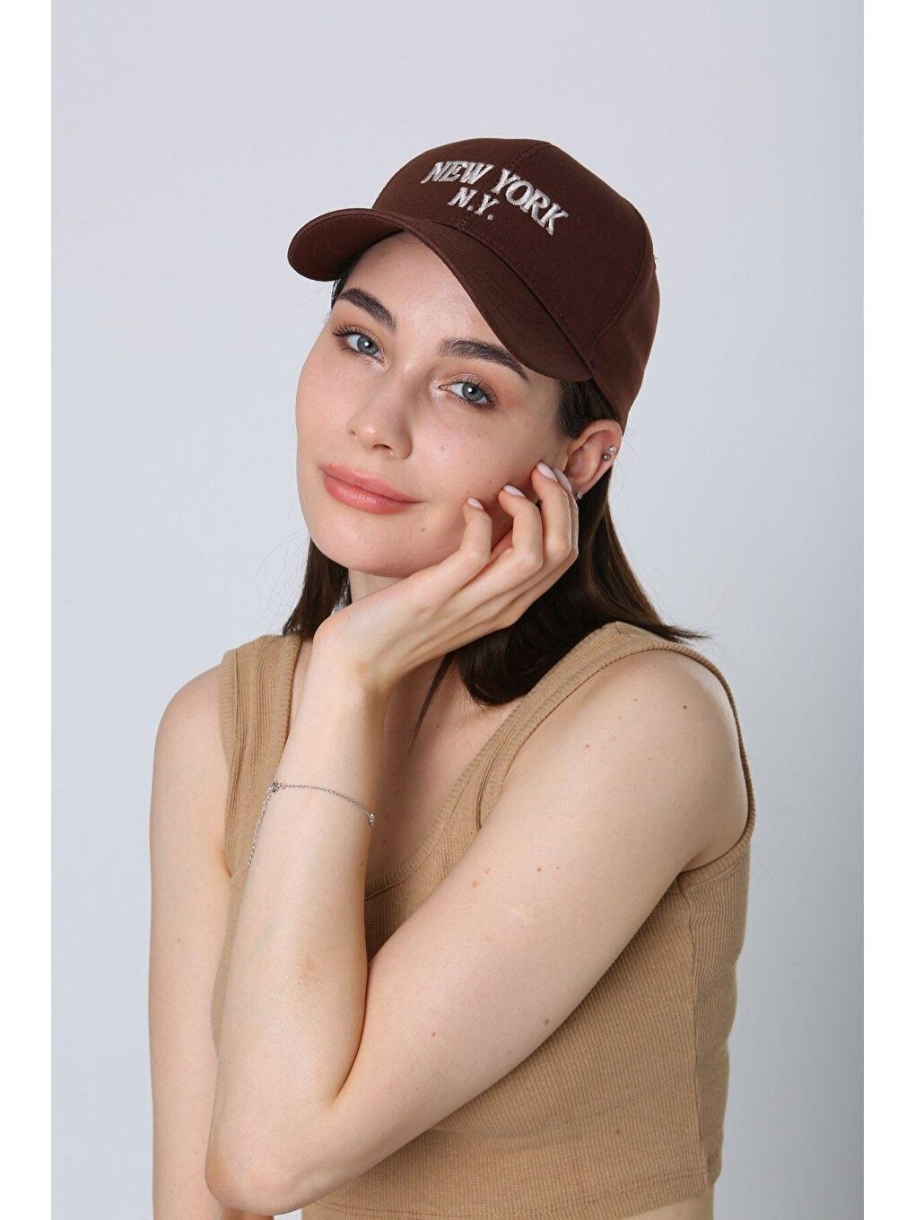 Luminos Butik Unisex Kahverengi New York Ny Nakışlı Beyzbol Kep SPK87 - 2