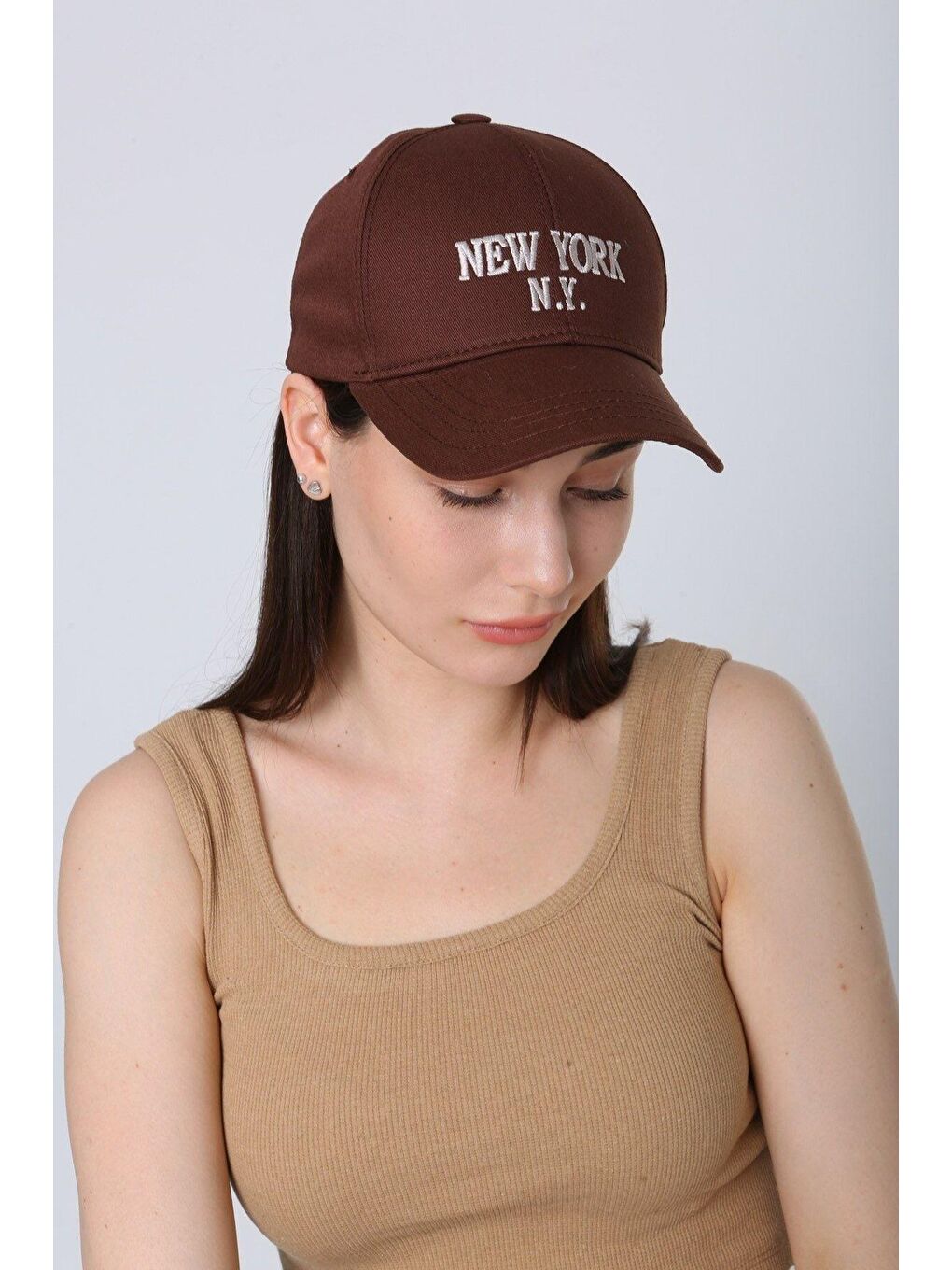 Luminos Butik Unisex Kahverengi New York Ny Nakışlı Beyzbol Kep SPK87 - 3