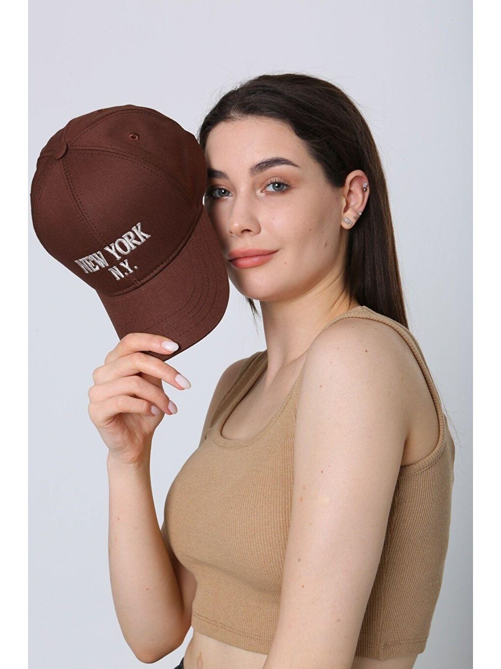 Luminos Butik Unisex Kahverengi New York Ny Nakışlı Beyzbol Kep SPK87 - 5