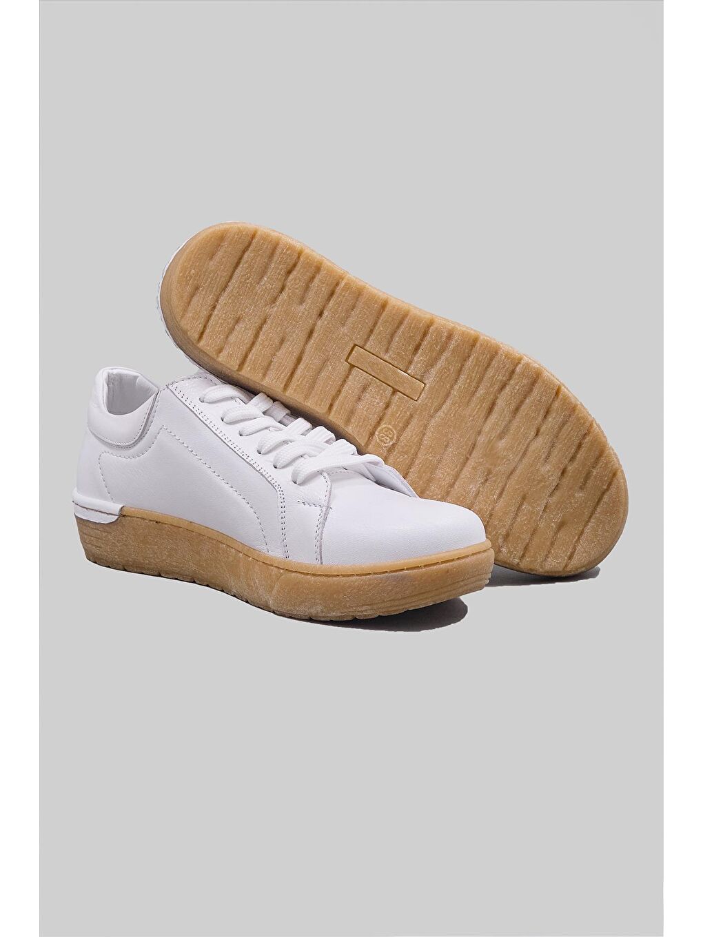 Beyaz Maren Hakiki Deri Yandan Fermuarlı Bağcıklı Snekaer Kadın Ayakkabı-2