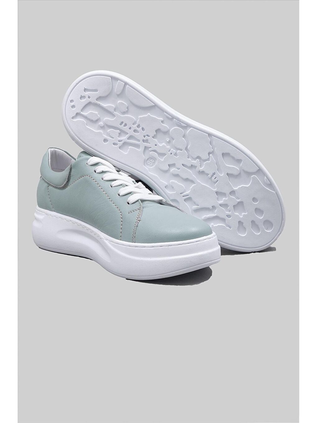 Yeşil Walda Hakiki Deri Bağcıklı Sneaker Kadın-2