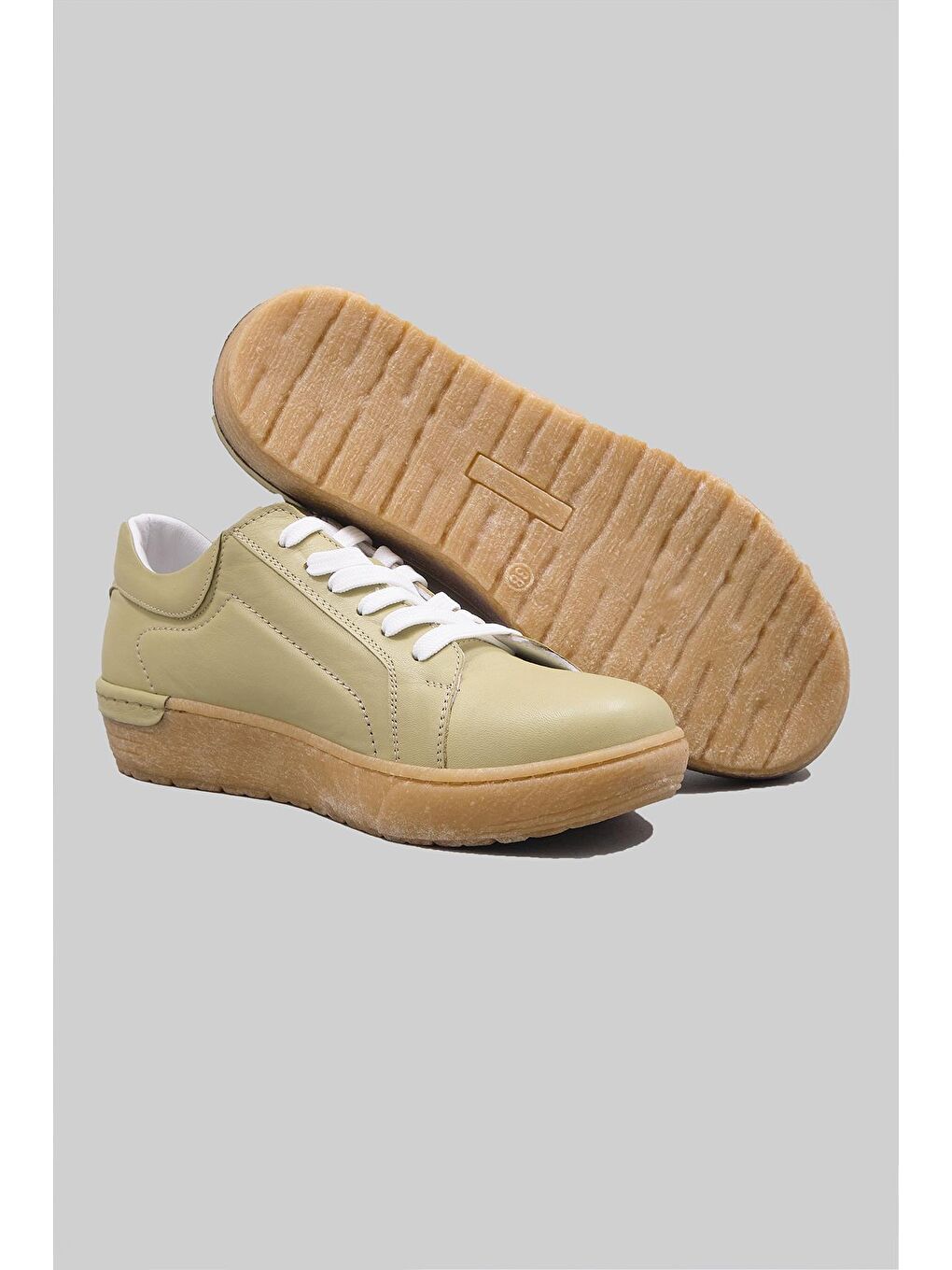 Yeşil Maren Hakiki Deri Yandan Fermuarlı Bağcıklı Snekaer Ayakkabı Kadın-3