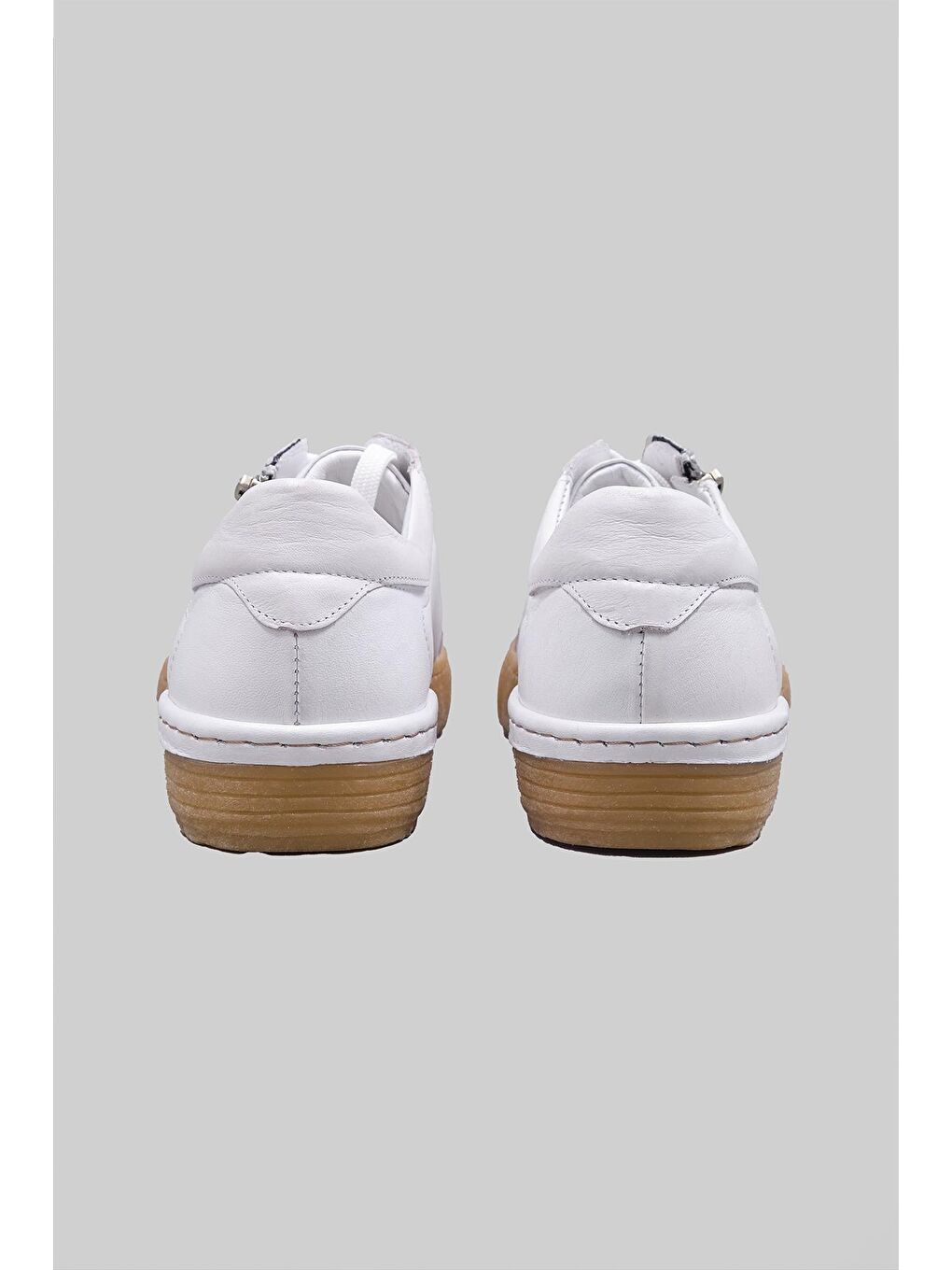 Beyaz Maren Hakiki Deri Yandan Fermuarlı Bağcıklı Snekaer Kadın Ayakkabı-4