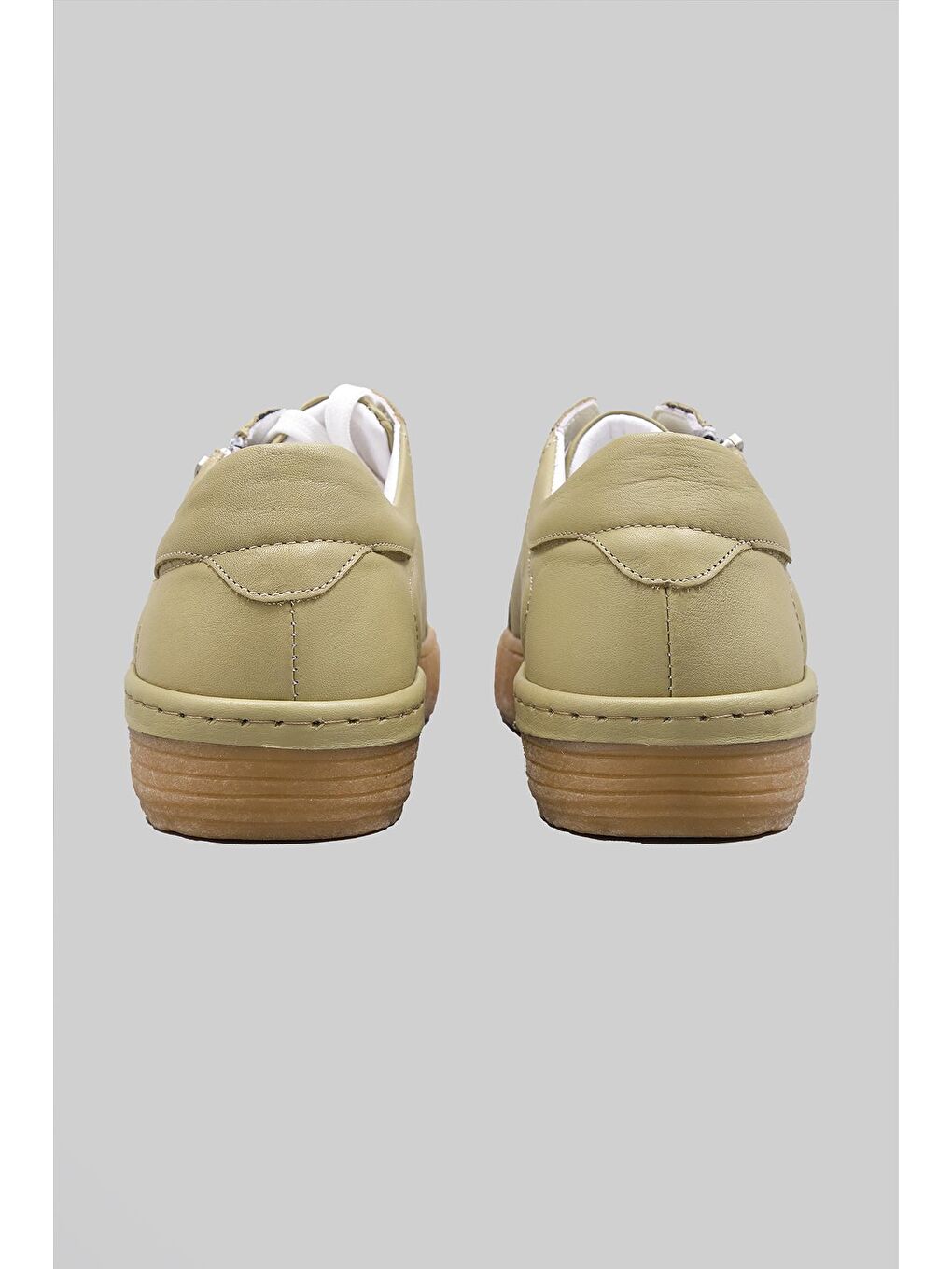 Yeşil Maren Hakiki Deri Yandan Fermuarlı Bağcıklı Snekaer Ayakkabı Kadın-4