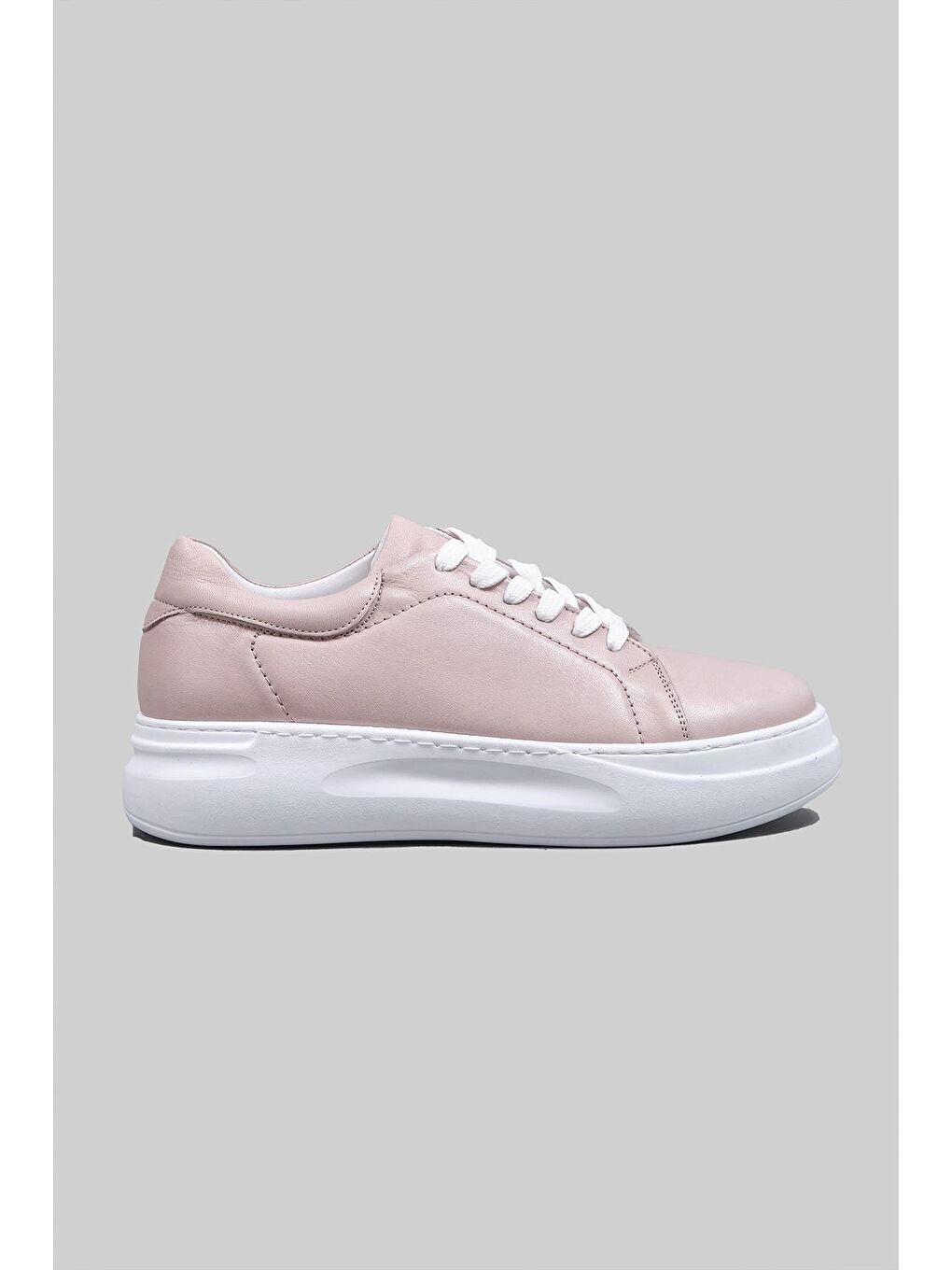 Gri Walda Hakiki Deri Bağcıklı Sneaker Kadın