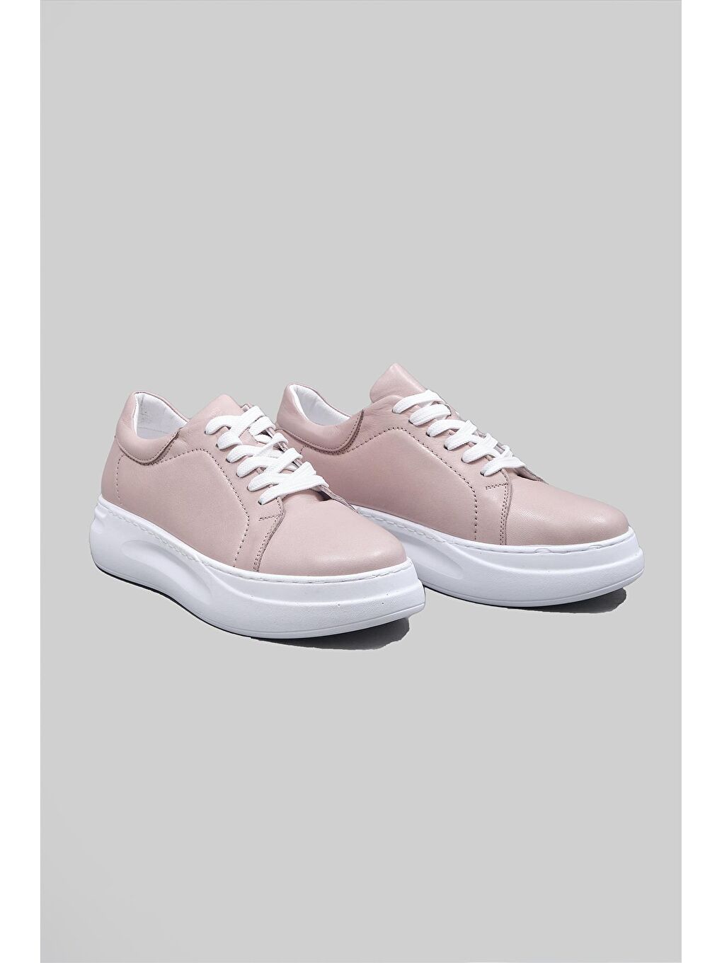 Gri Walda Hakiki Deri Bağcıklı Sneaker Kadın-1