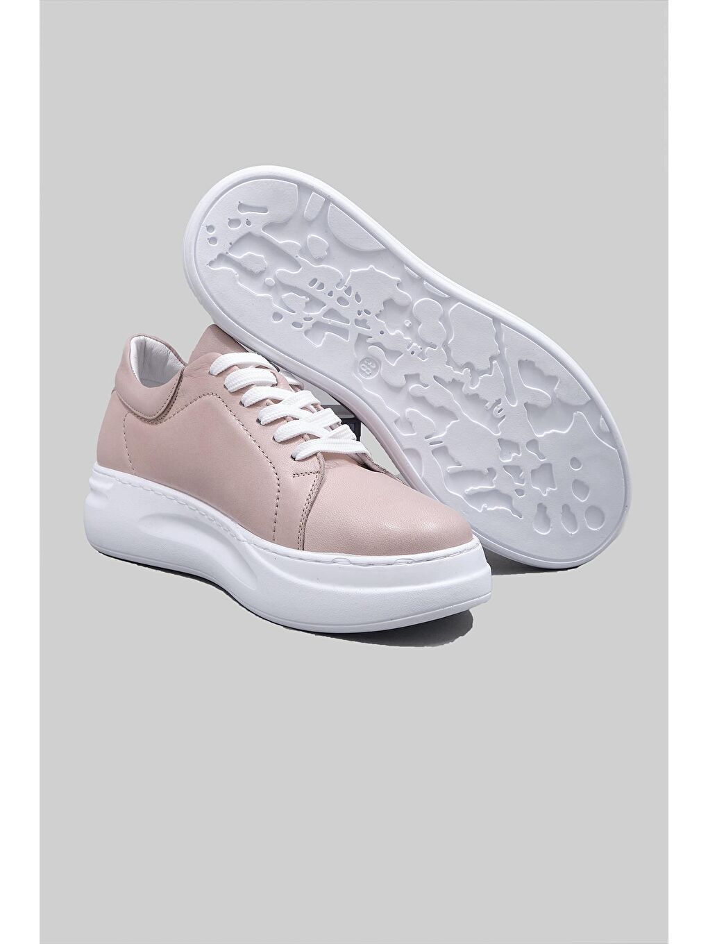 Gri Walda Hakiki Deri Bağcıklı Sneaker Kadın-2