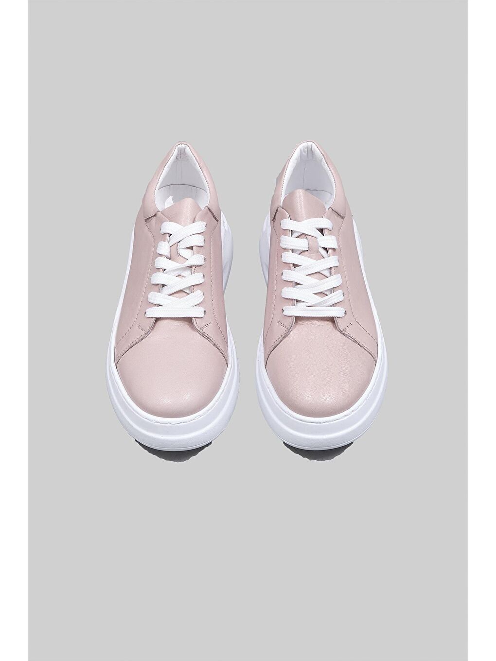 Gri Walda Hakiki Deri Bağcıklı Sneaker Kadın-3