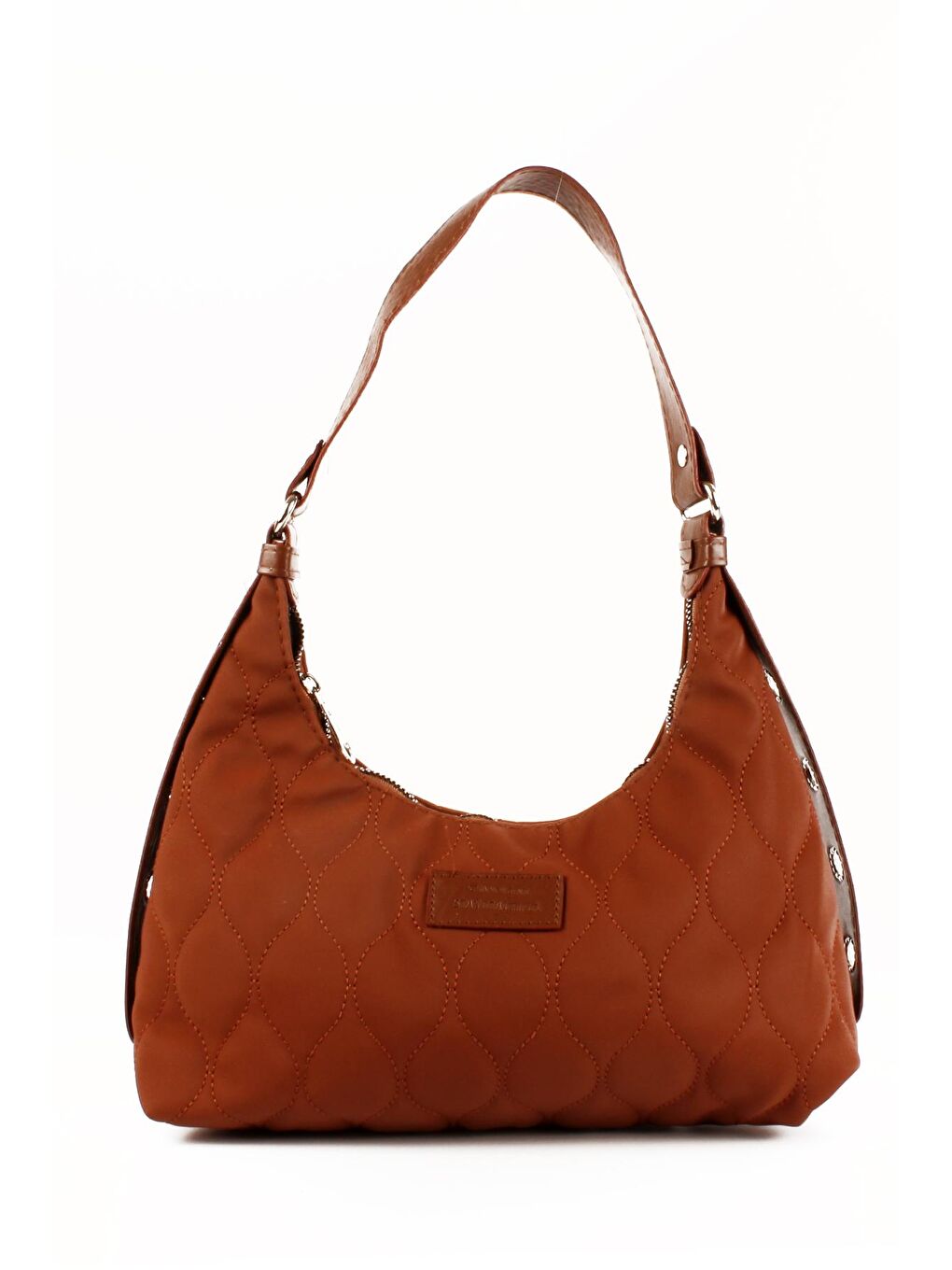 Kahverengi Kadın Paraşüt Kumaş Nakışlı Kemer Detaylı Omuz Baget Çanta (10686)-1