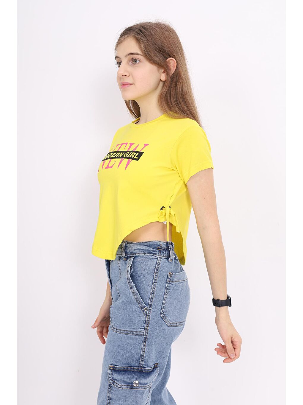 angelos Sarı Kız Çocuk Bağcıklı Crop T-Shirt 9-14 Yaş LX 228 - 2