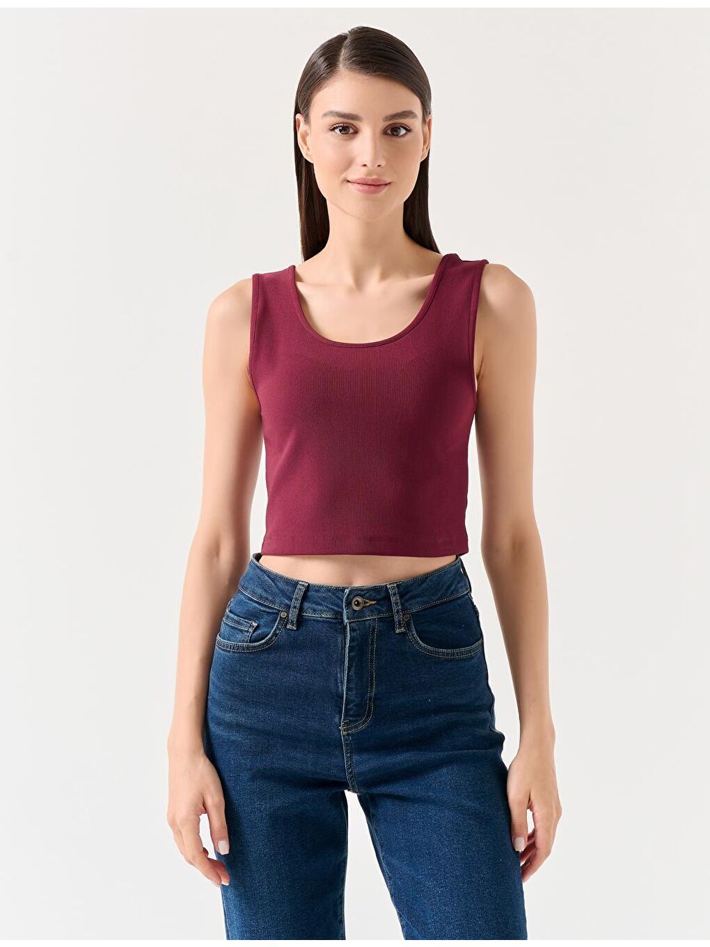 Bordo Dar Kesim Kolsuz U Yaka Örme Atlet-1