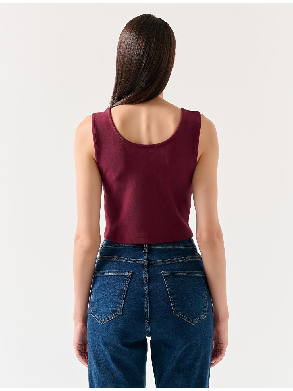 Bordo Dar Kesim Kolsuz U Yaka Örme Atlet-3