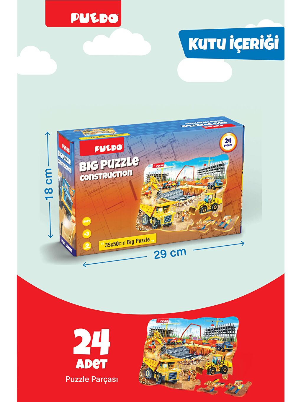 Puedo Karışık Big Puzzle - Construction (24 Parça) - 3