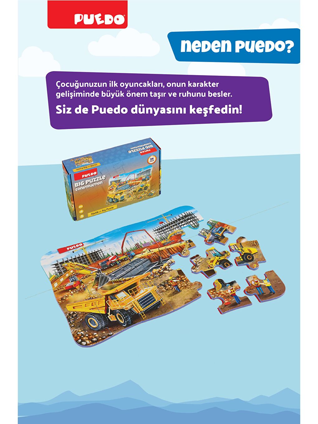 Puedo Karışık Big Puzzle - Construction (24 Parça) - 5