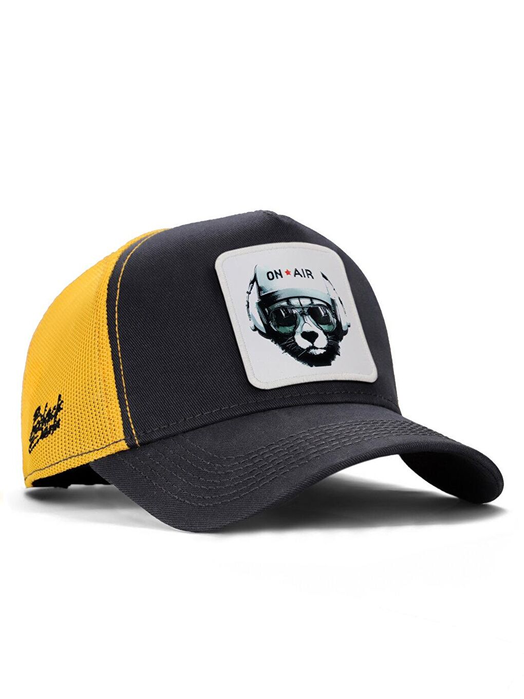 BlackBörk V1 Trucker Ayı - 1 Kod Logolu Unisex Antrasit-Sarı Şapka (Cap)