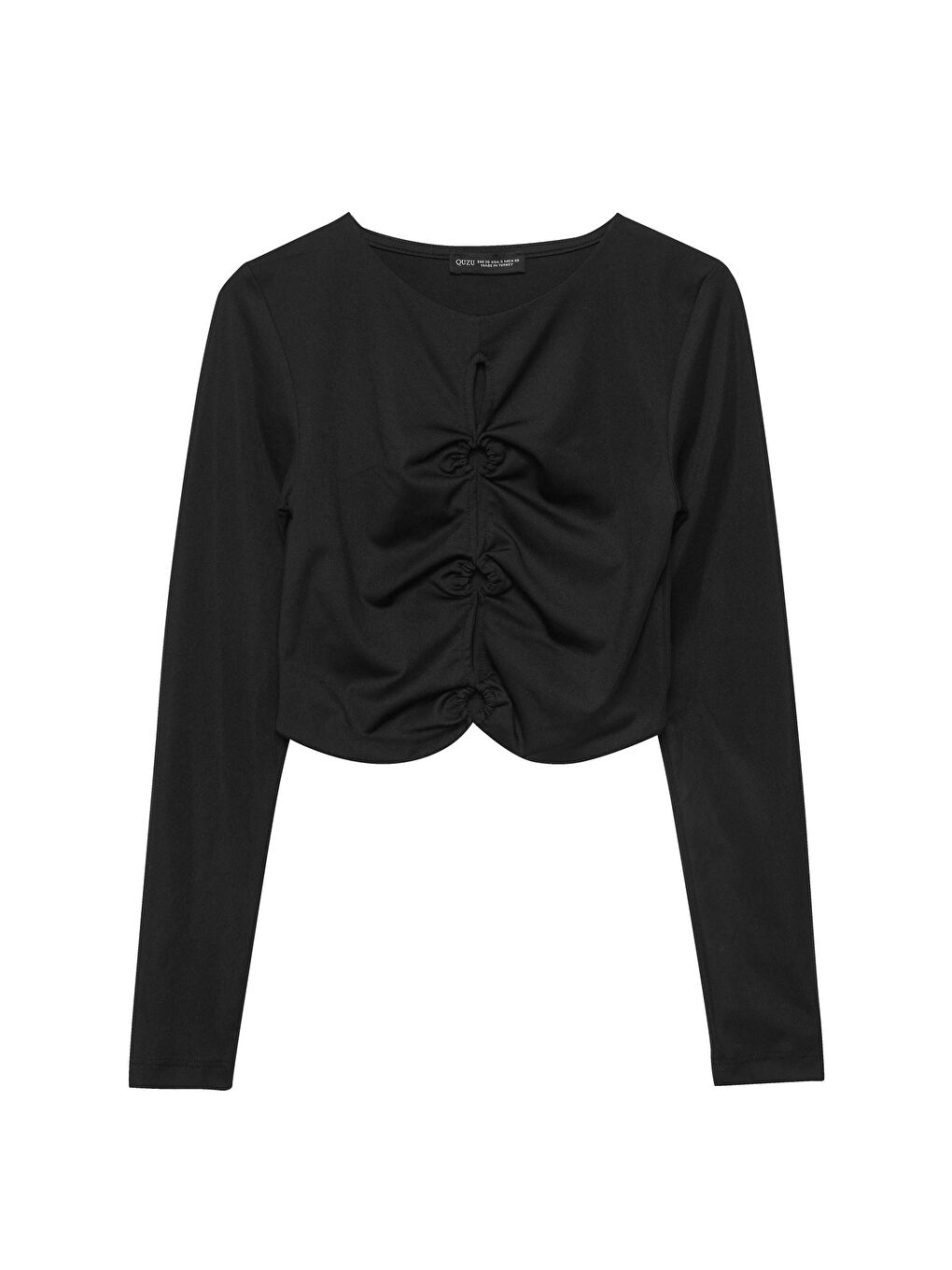 Önü Halka Detaylı Crop Bluz Siyah-1