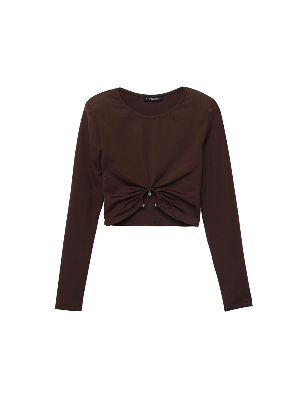 Halka Detaylı Crop Bluz Kahverengi-1