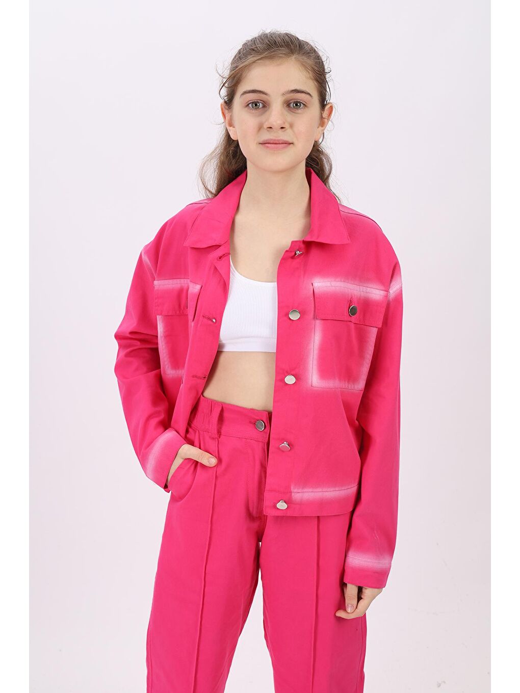 Fuşya Kız Çocuk Gabardin Ceket Lx197