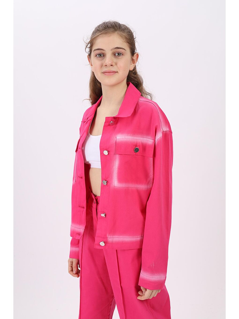 Fuşya Kız Çocuk Gabardin Ceket Lx197-1