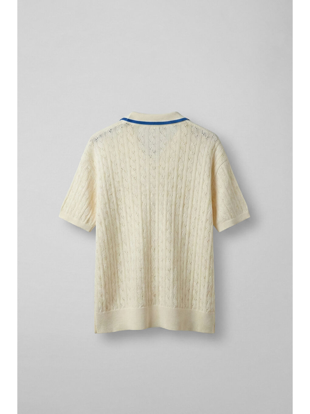 Ekru Erkek Yarım Pat Polo Yaka Desenli Triko Tişört Krem Mavi-1