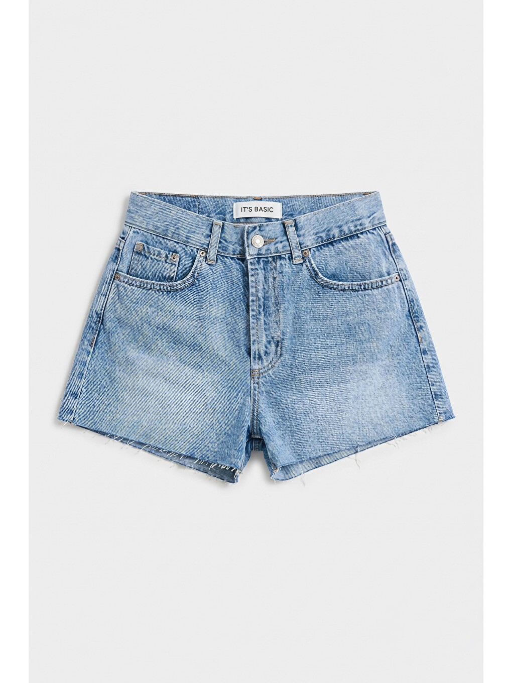 Kadın Mavi 4s6-4 Mini Mom %100 Pamuk Denim Şort
