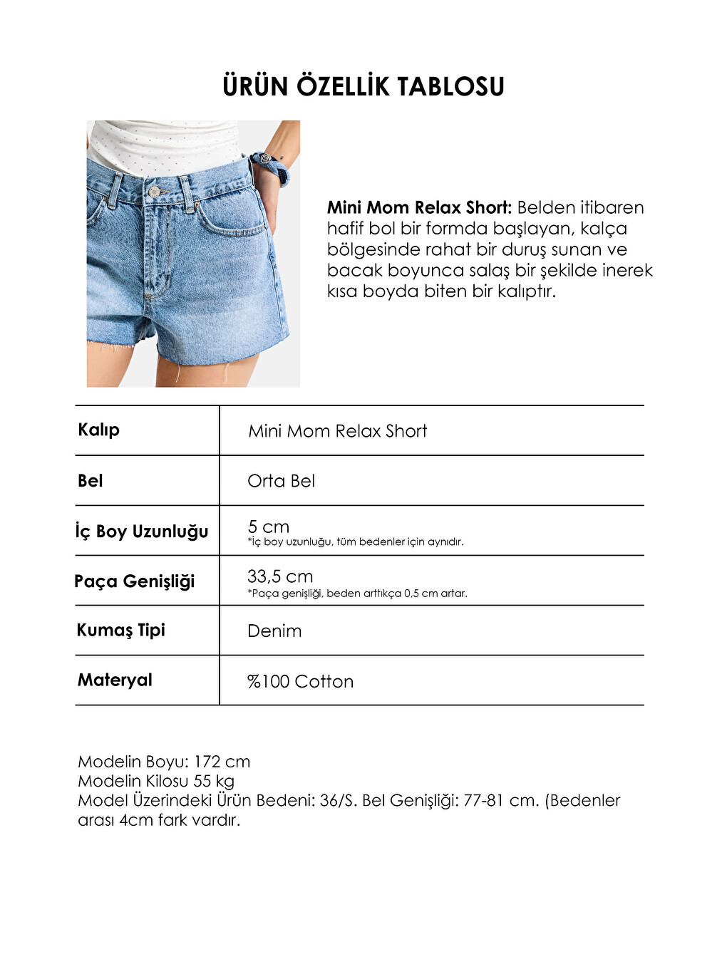 Kadın Mavi 4s6-4 Mini Mom %100 Pamuk Denim Şort-1