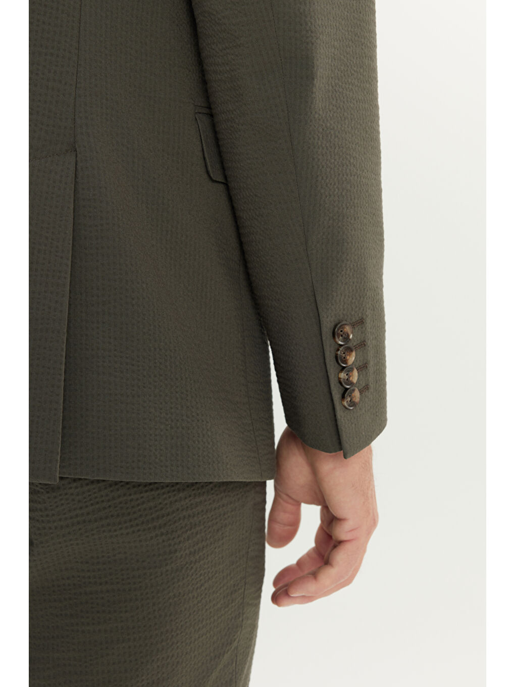 Erkek Haki Ekstra Slim Fit Dar Kesim Mono Yaka Desenli Kapak Cepli Takım Elbise-5