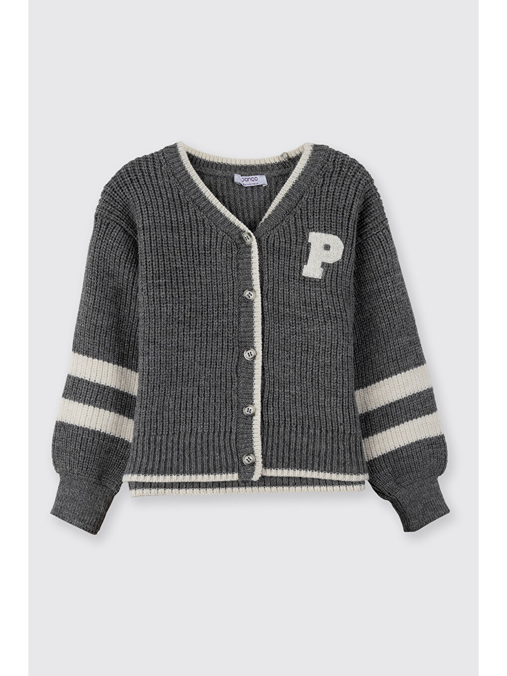 Kız Çocuk Aplike Detaylı Triko Hırka Antrasit-1