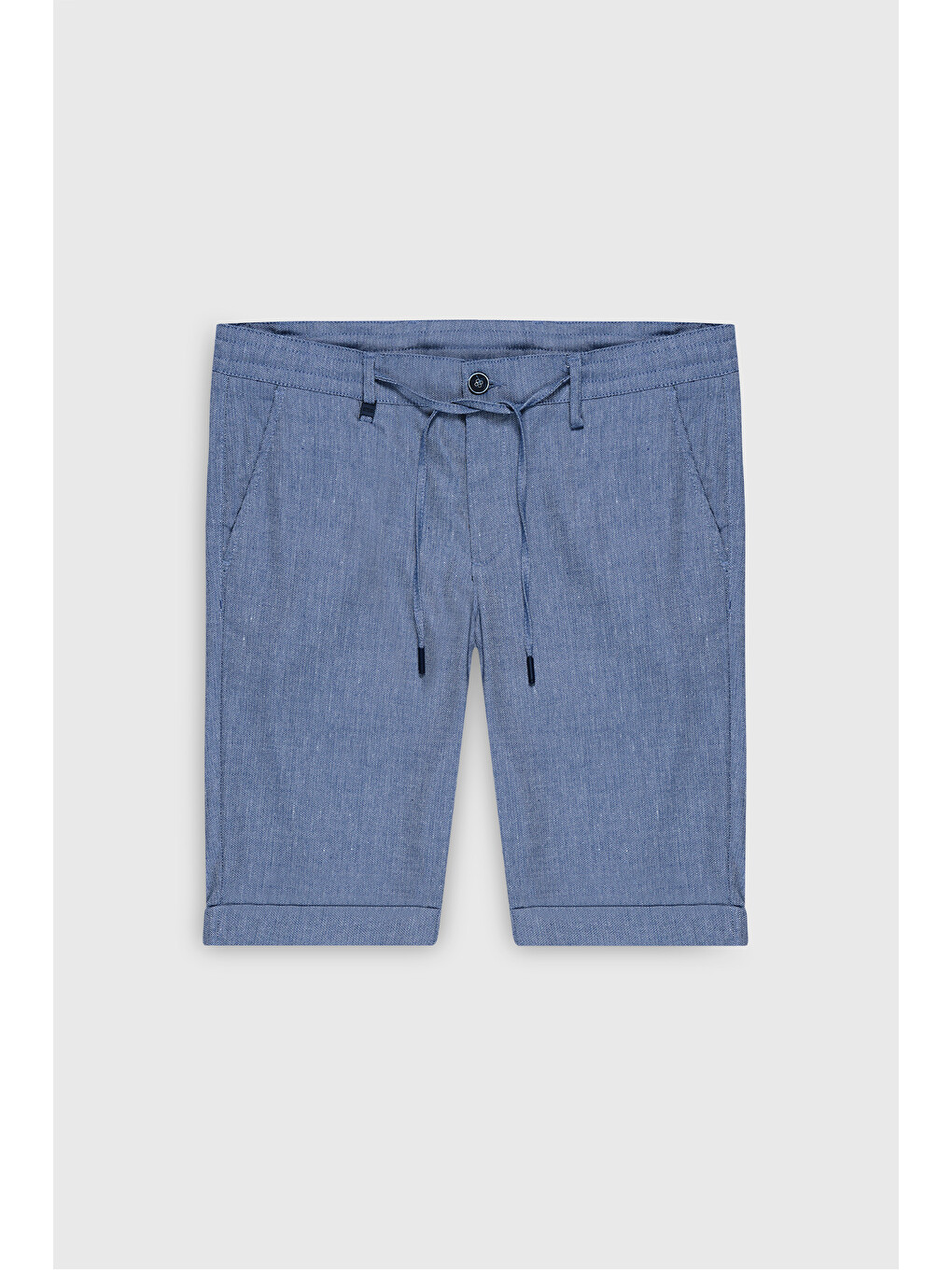 Erkek Lacivert Slim Fit Dar Kesim Yan Cepli Gofre Desenli Şort