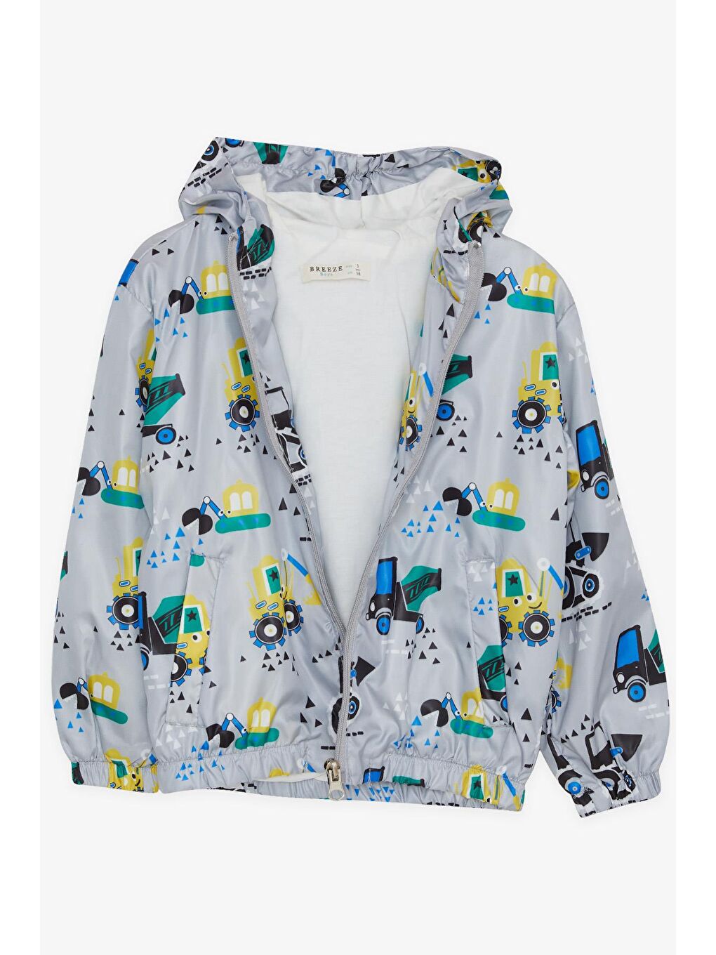 Erkek Çocuk Yağmurluk Neşeli İş Makinaları Desenli Gri (1-2 Yaş)-1
