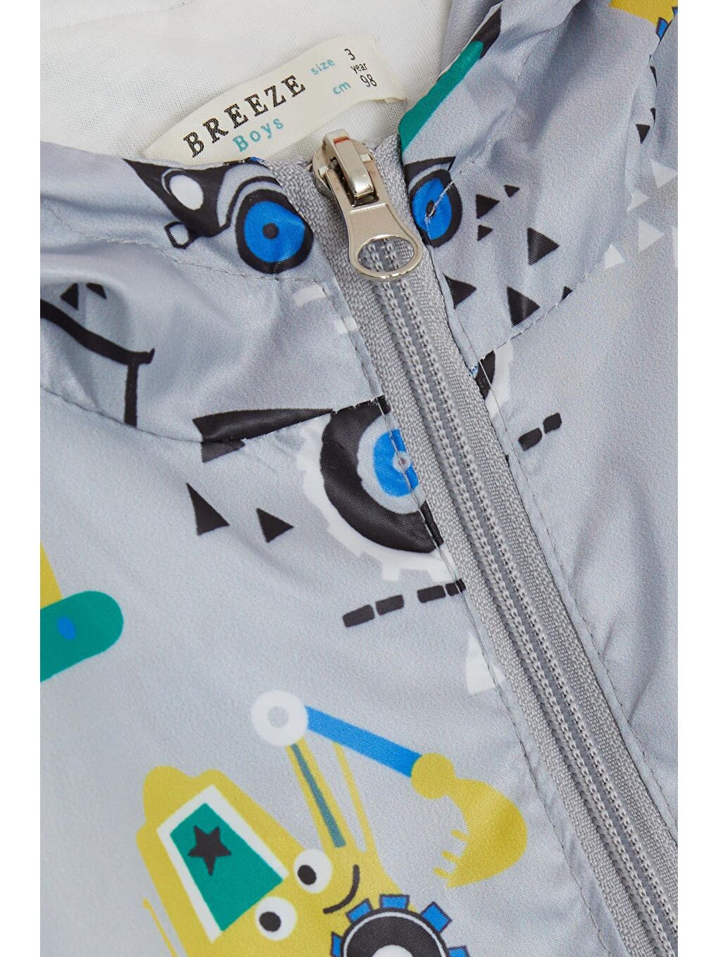 Erkek Çocuk Yağmurluk Neşeli İş Makinaları Desenli Gri (1-2 Yaş)-3