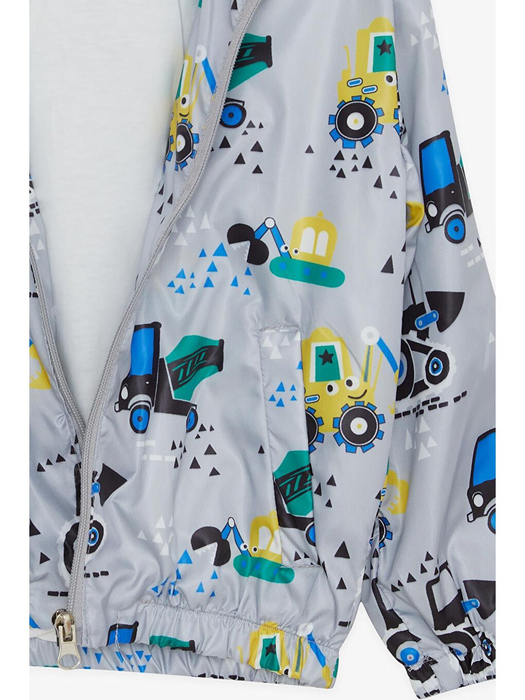 Erkek Çocuk Yağmurluk Neşeli İş Makinaları Desenli Gri (1-2 Yaş)-4