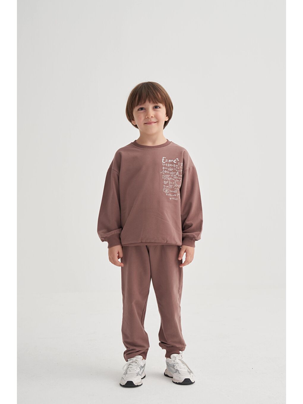 Kahverengi İşlem Baskılı Eşofman Takım 2-7 Yaş Sütlü Kahve