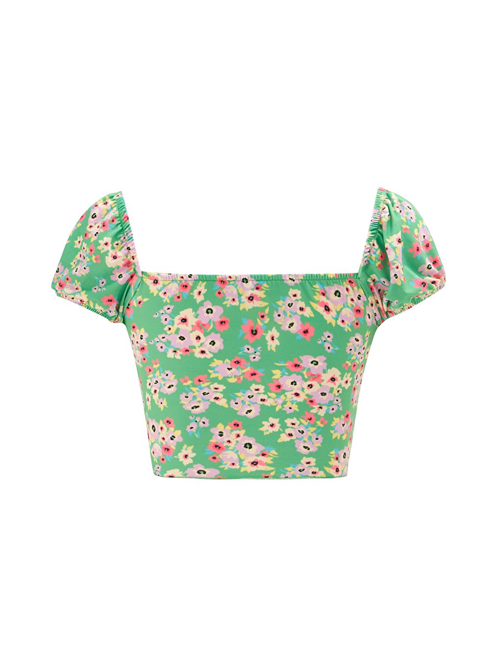 Önü Bağlamalı Çiçekli Bluz Yeşil-1
