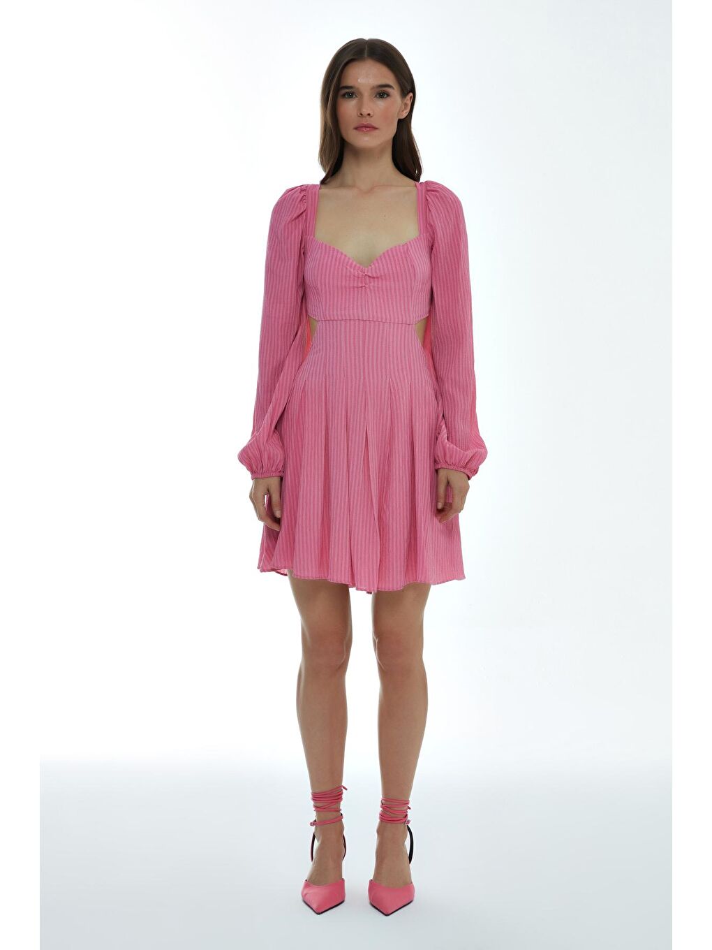 Sırt Dekolteli Elbise Pembe-2