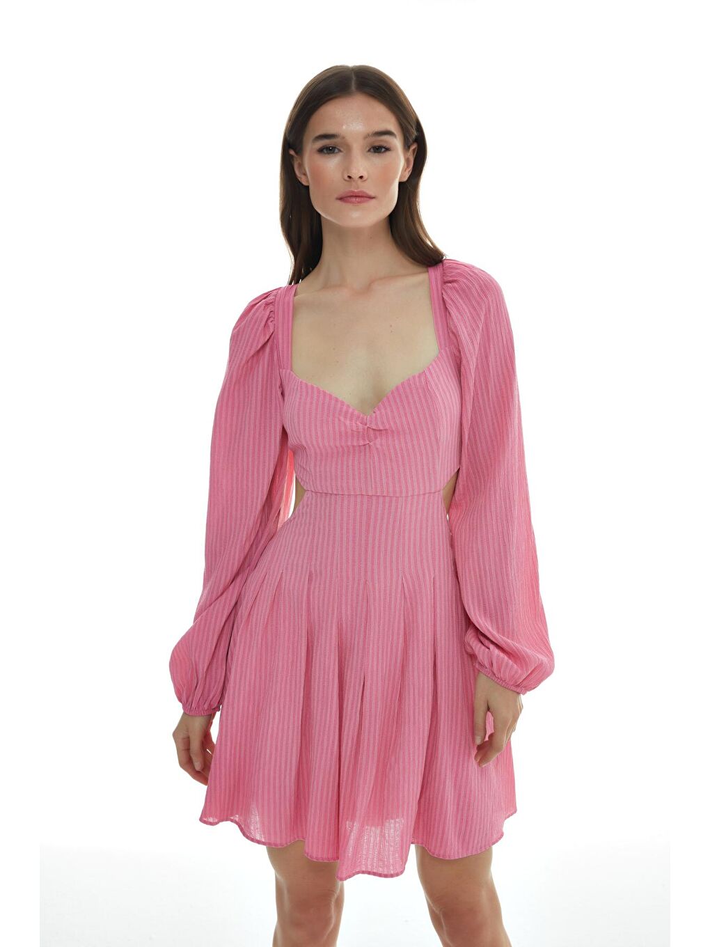 Sırt Dekolteli Elbise Pembe-3