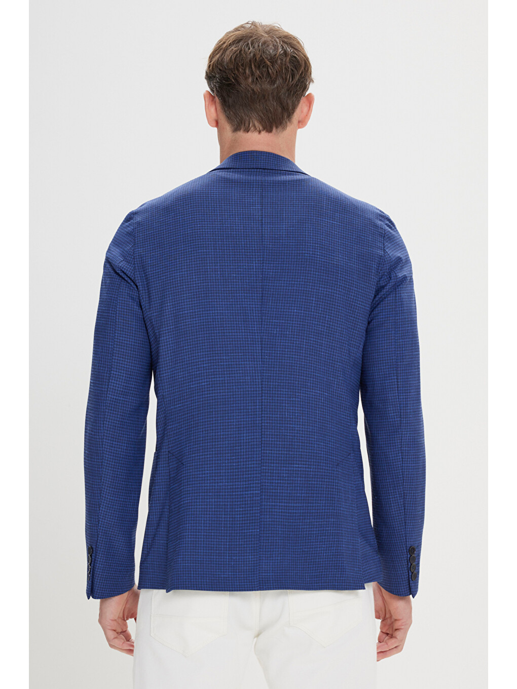 Erkek Lacivert Dar Kesim Kırlangıç Yaka Desenli Blazer Ceket-6