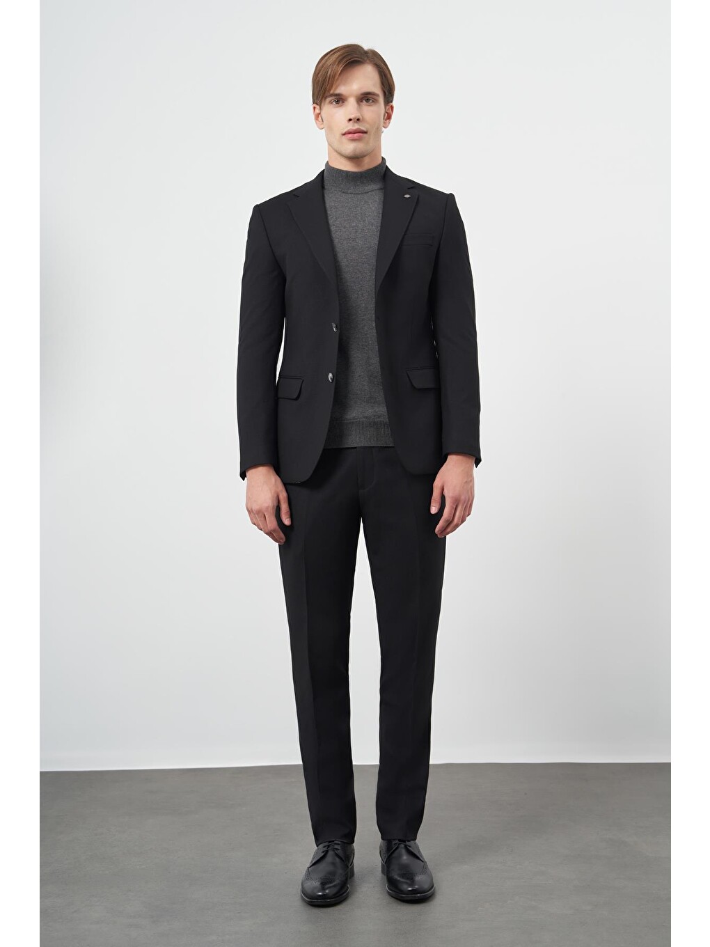 Siyah Armürlü Mono Yaka Tam Astar Esnek 6 Drop Slim Fit Classic Takım Elbise 1001245175-1