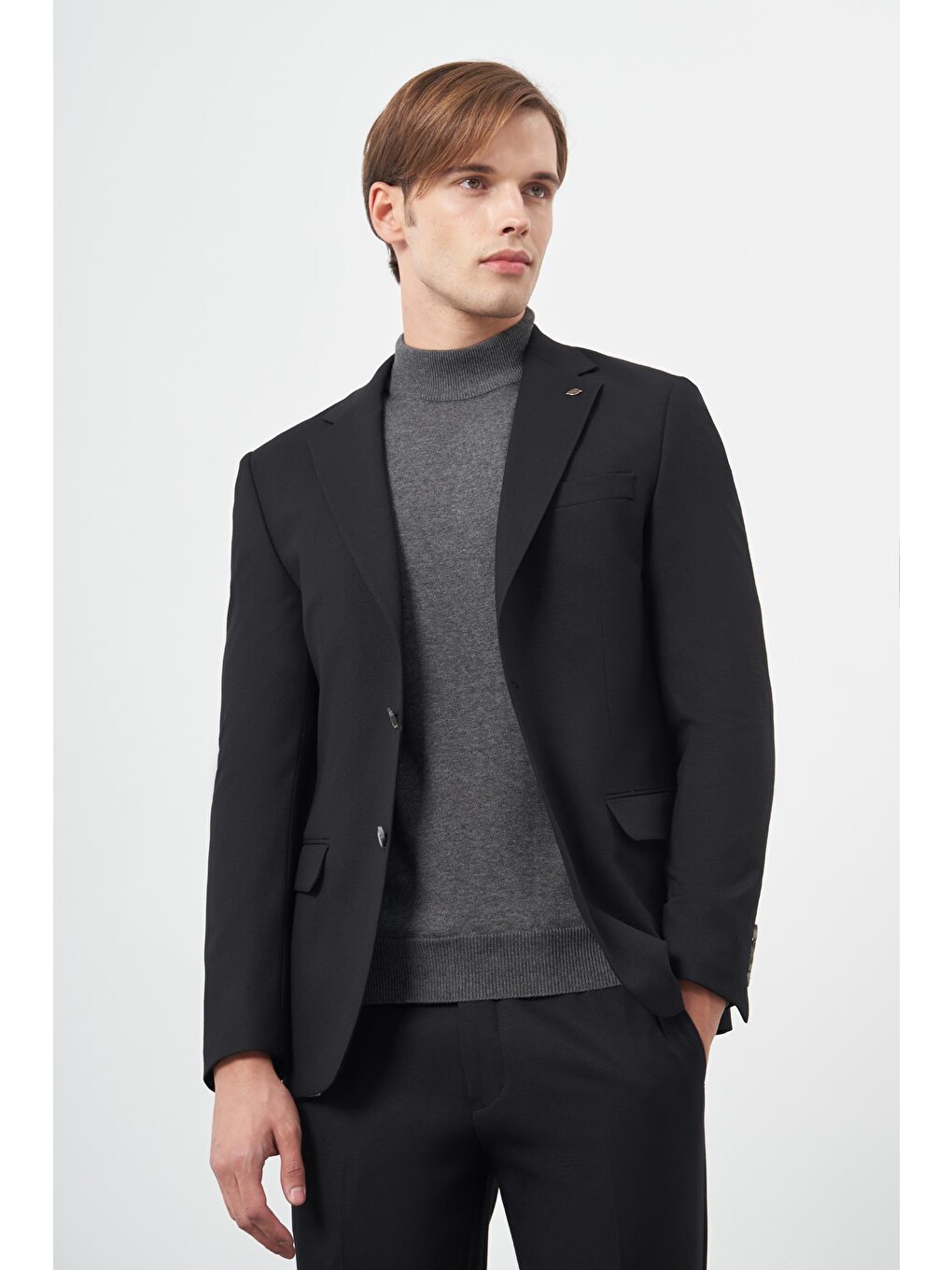 Siyah Armürlü Mono Yaka Tam Astar Esnek 6 Drop Slim Fit Classic Takım Elbise 1001245175-2