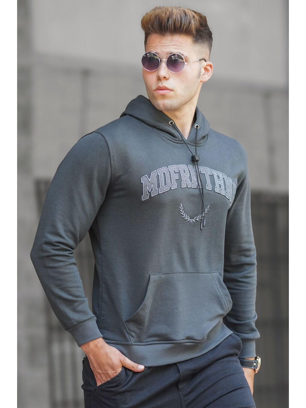 Gri Füme Kapüşonlu Erkek Hoodie 5289