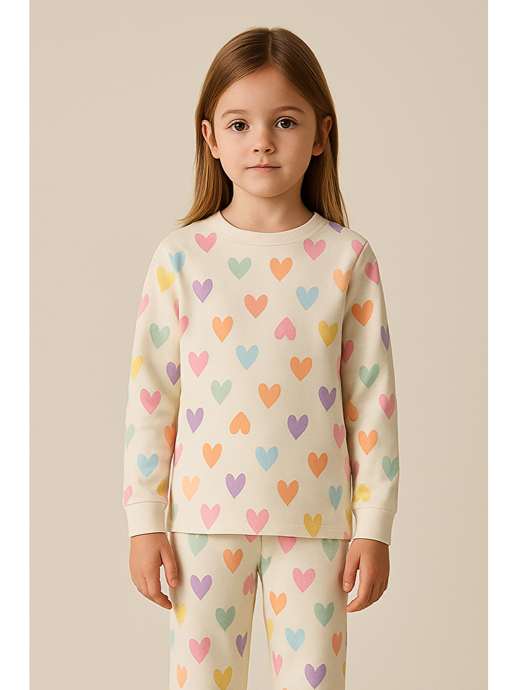 Karışık Kız Çocuk Renkli Kalpli Pijama Takımı-1