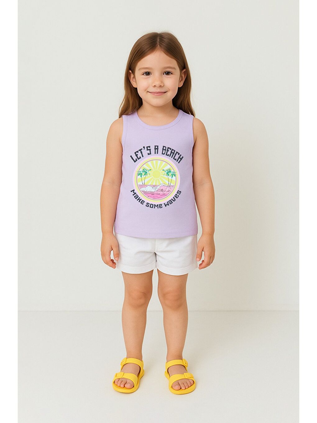 Lila Baskılı Kız Çocuk Kolsuz Tişört-2