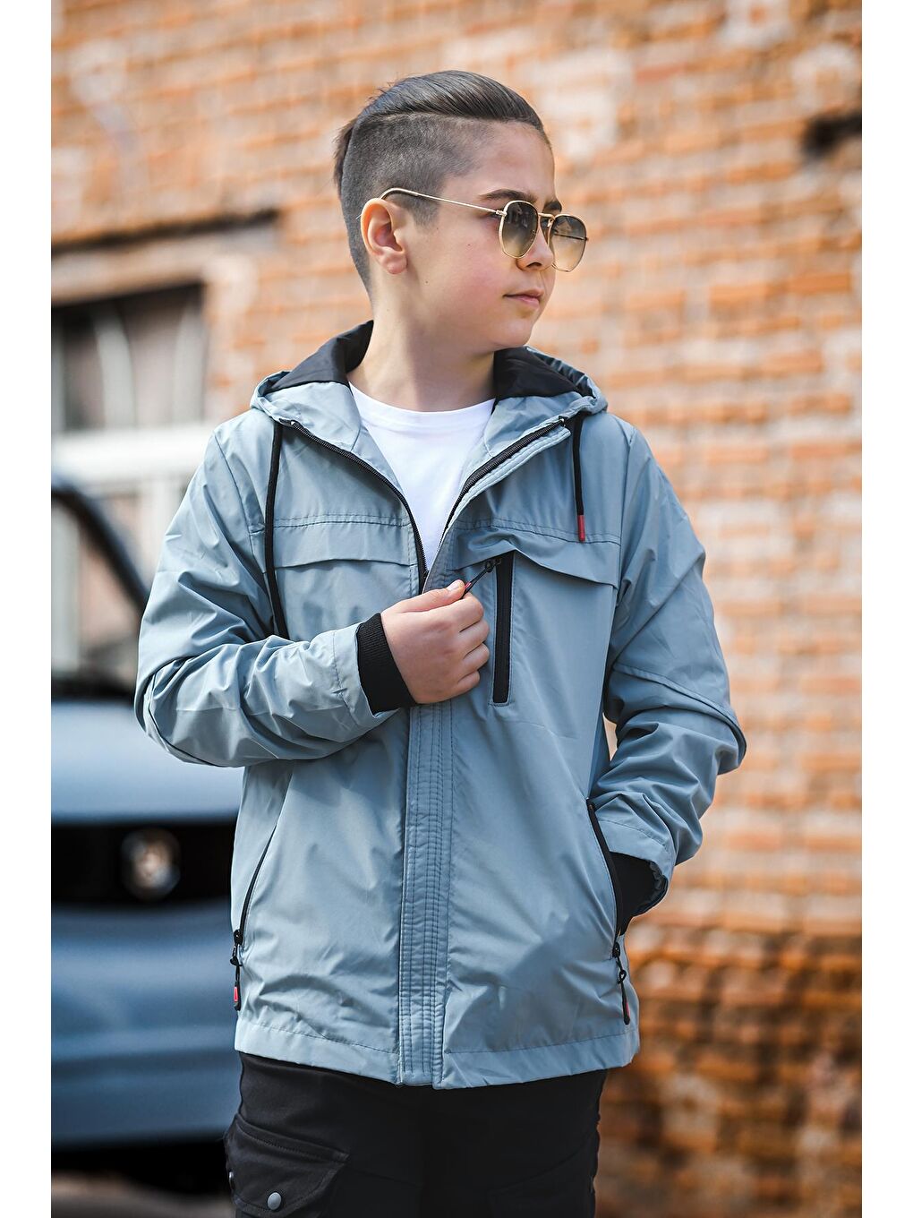 Yeşil Erkek Çocuk Kapüşonlu İçi Astarlı Cepli Mevsimlik Mont 2016