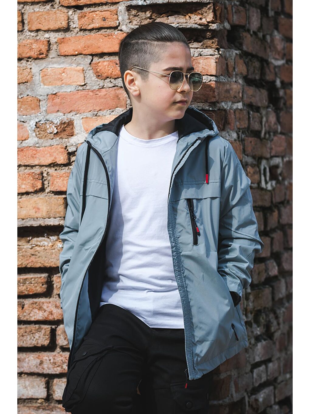 Yeşil Erkek Çocuk Kapüşonlu İçi Astarlı Cepli Mevsimlik Mont 2016-1