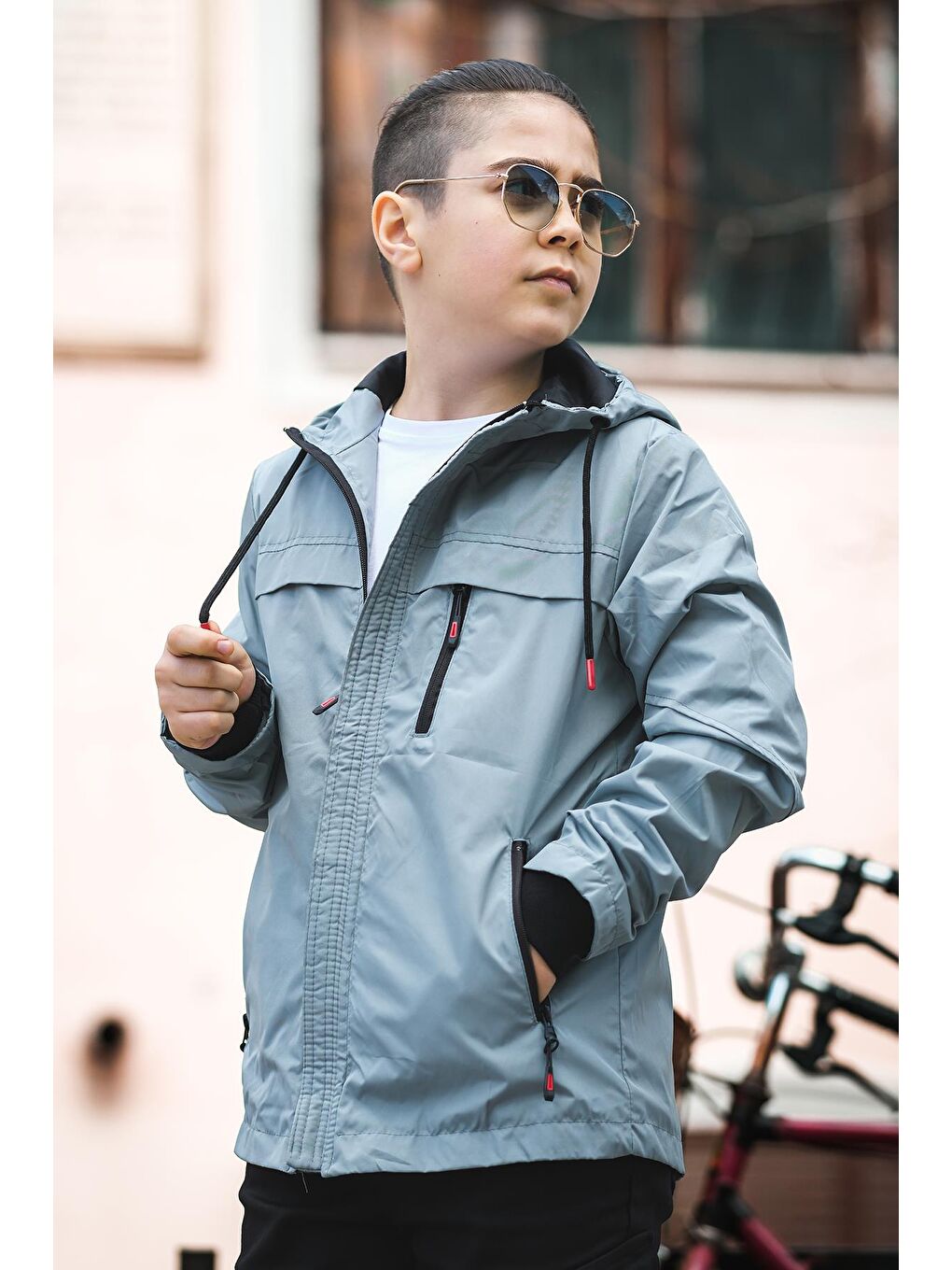 Yeşil Erkek Çocuk Kapüşonlu İçi Astarlı Cepli Mevsimlik Mont 2016-3