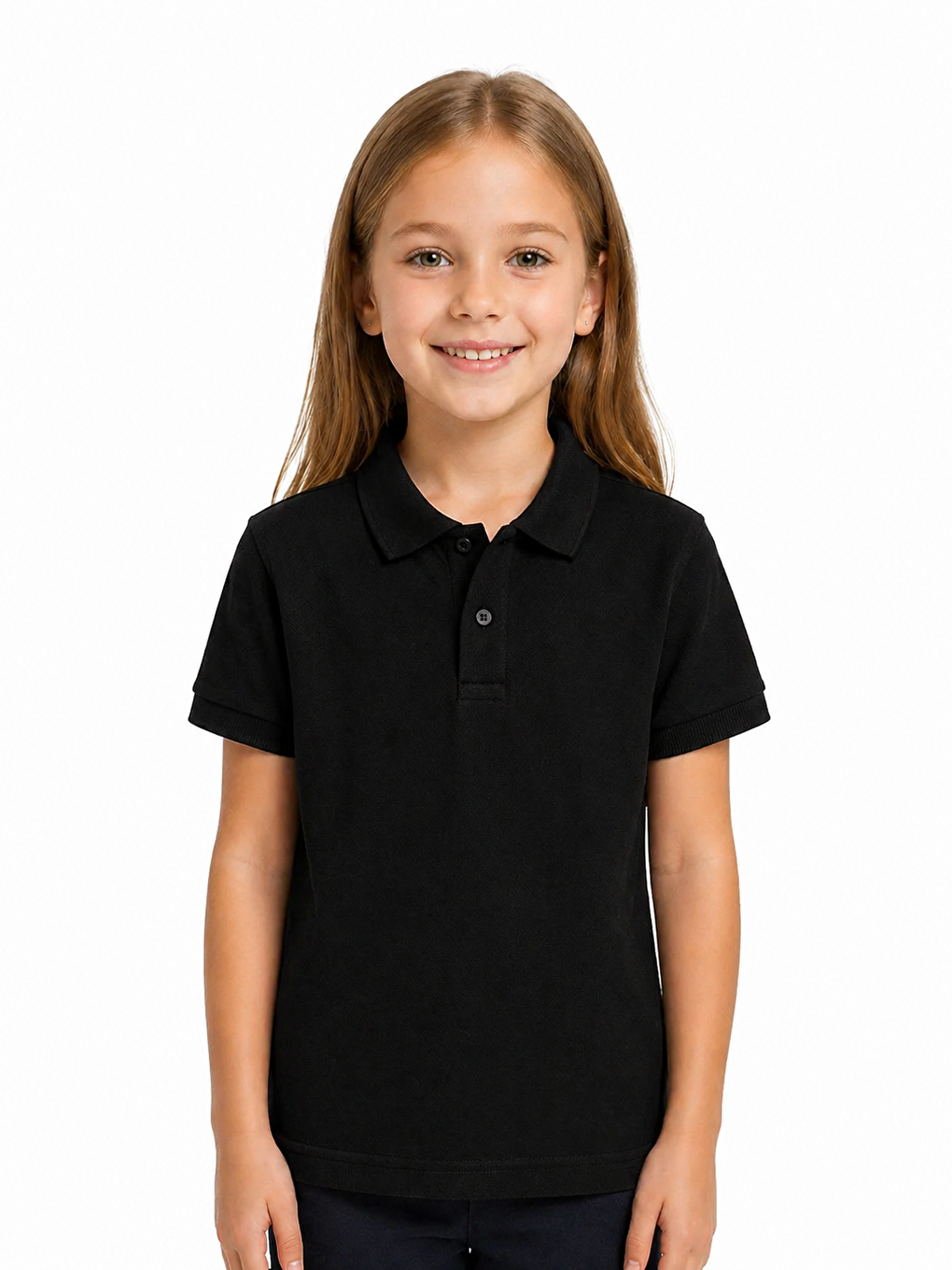 Siyah Kids Polo Yaka Basic Kısa Kollu Unisex Çocuk Tişört