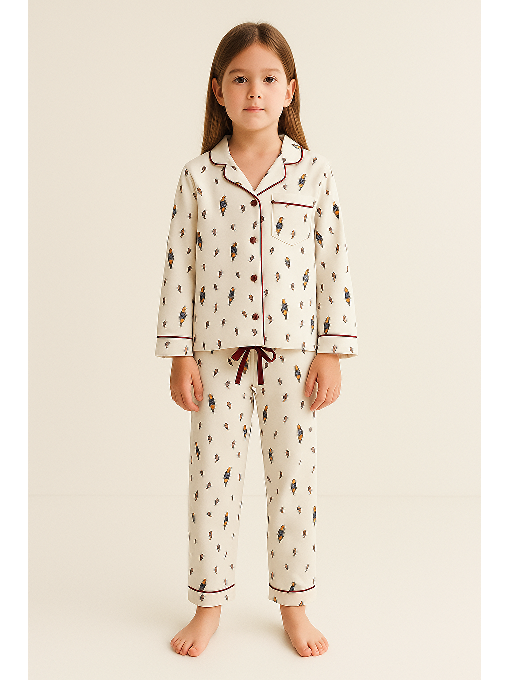 Kız Çocuk Yılbaşı Temalı Pijama Takımı Ekru