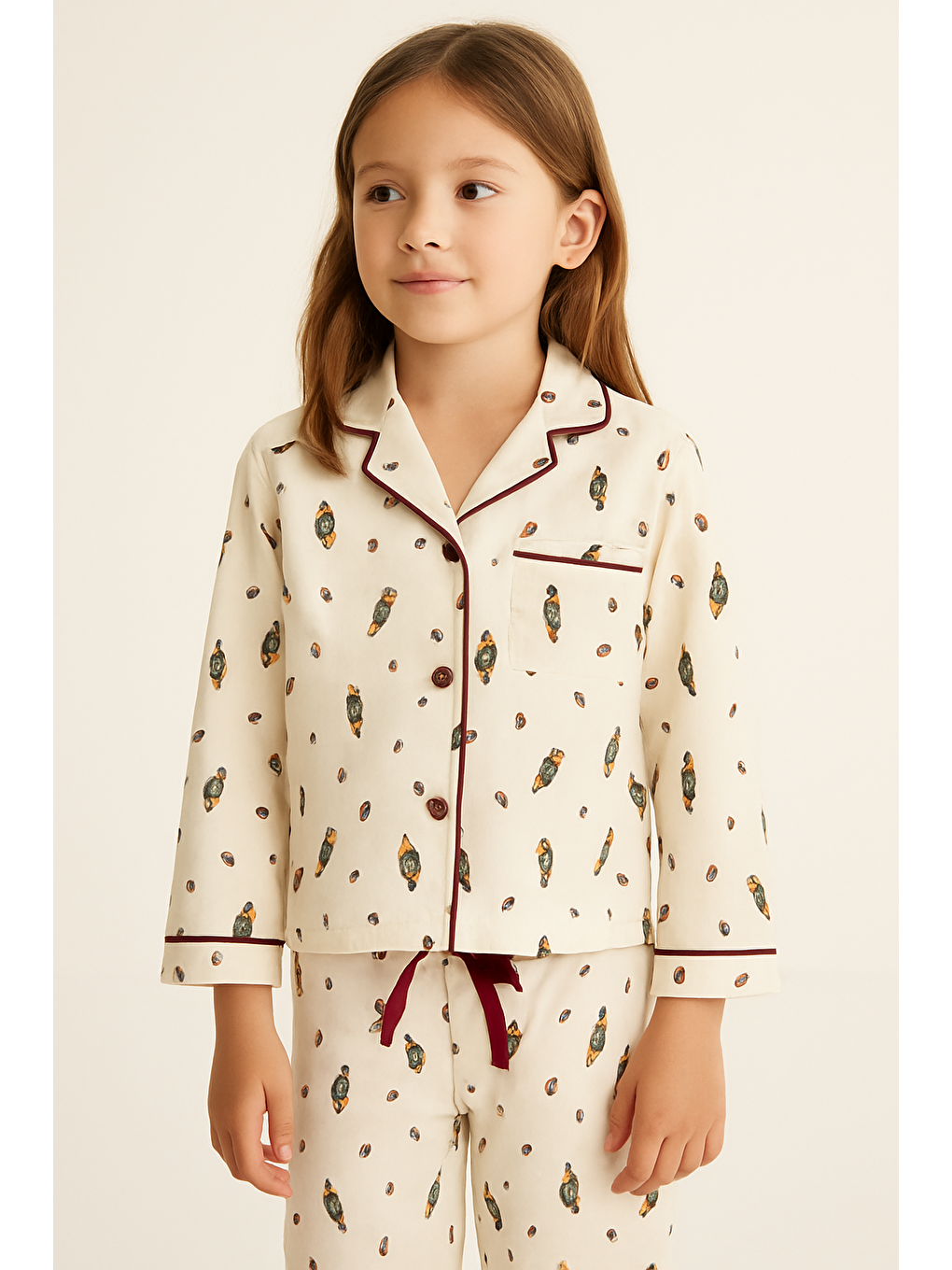 Kız Çocuk Yılbaşı Temalı Pijama Takımı Ekru-1