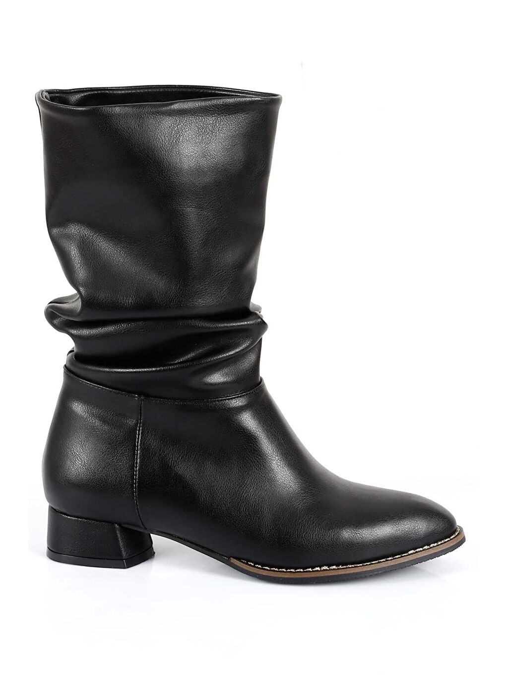 Siyah Sivri Burun Kalın Topuklu Körüklü Kadın Günlük Kısa Çizme 37050-3