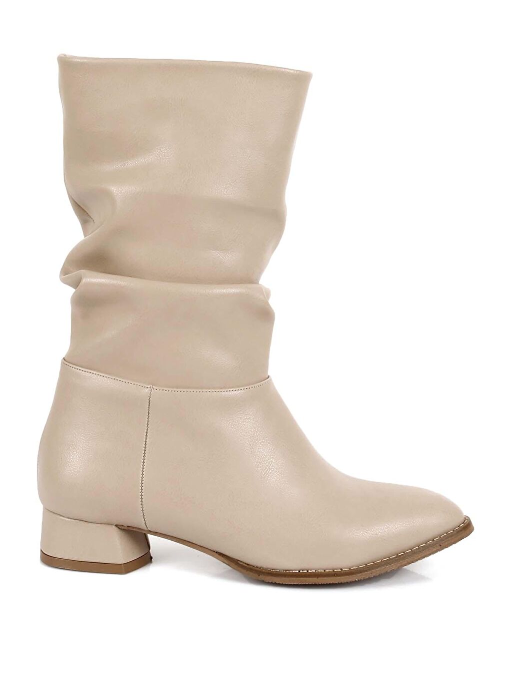 Bej Sivri Burun Kalın Topuklu Körüklü Kadın Günlük Kısa Çizme 37050-3